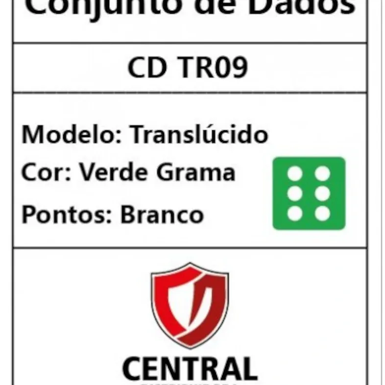 Kit 36 Dados D6 12mm Translúcido Verde Grama c/ Pontos Brancos - Central
