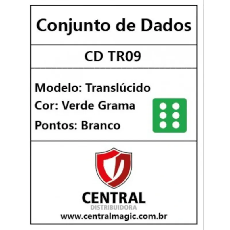 Kit 36 Dados D6 12mm Translúcido Verde Grama c/ Pontos Brancos - Central Kit 36 Dados D6 12mm Translúcido Verde Grama c/ Pontos Brancos - Central