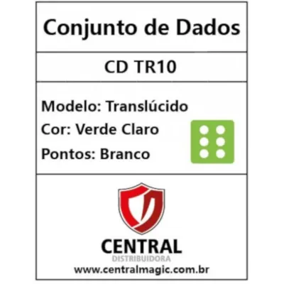 Kit 36 Dados D6 12mm Translúcido Verde Claro c/ Pontos Brancos - Central