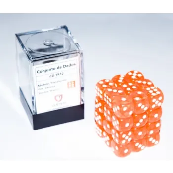 Kit 36 Dados D6 12mm Translúcido Laranja c/ Pontos Brancos - Central