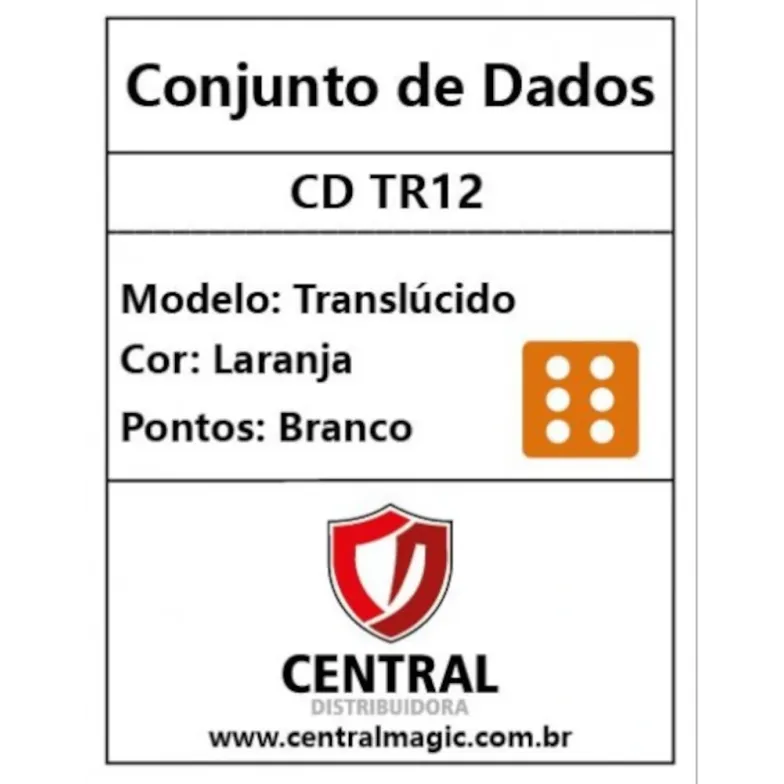 Kit 36 Dados D6 12mm Translúcido Laranja c/ Pontos Brancos - Central