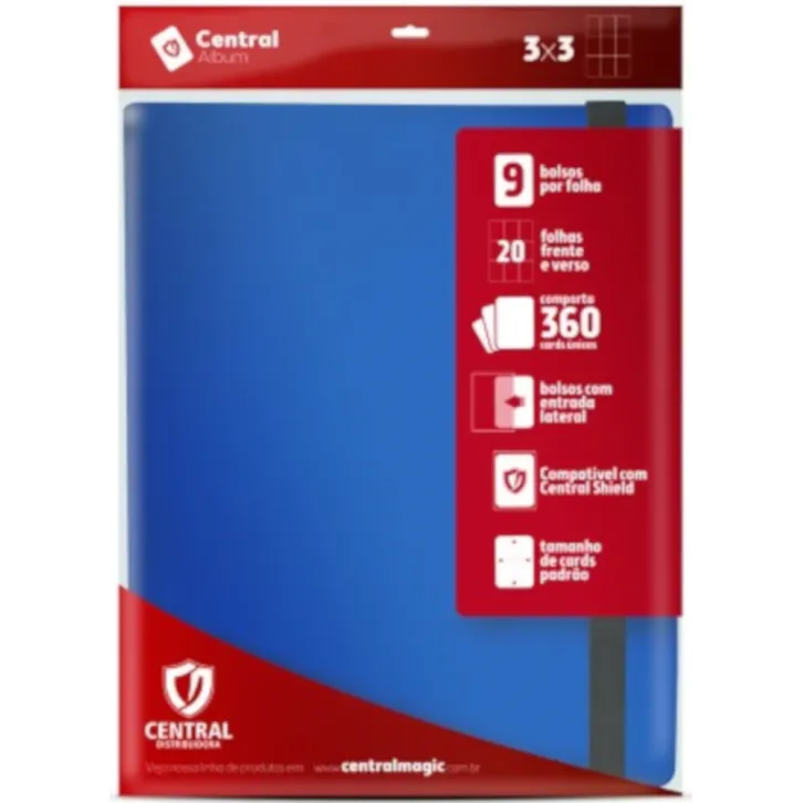Portfólio 18 bolsos 20 folhas Azul Central Álbum - Central Distribuidora