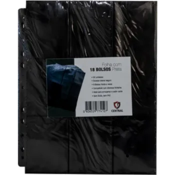 Folha para Fichário 18 Bolsos 11 Furos Preto (Pacote c/50) - Central