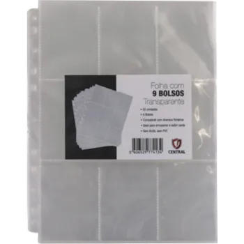 Folha para Fichário 18 Bolsos 11 Furos Preto (Pacote c/50) - Central