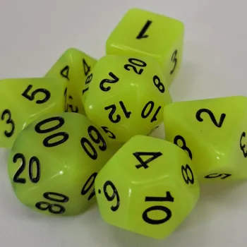 Kit 7 Dados Opaco Light Amarelo c/ Números Pretos