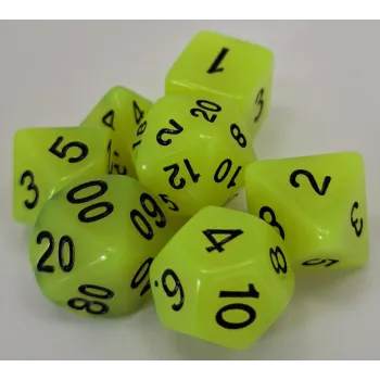 Kit 7 Dados Opaco Light Amarelo c/ Números Pretos