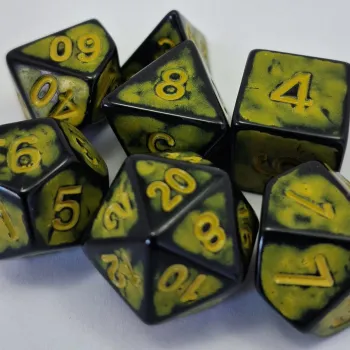 Kit 7 Dados Spot Amarelo c/ Números Amarelos