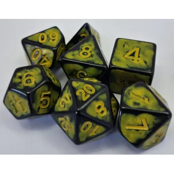 Kit 7 Dados Spot Amarelo c/ Números Amarelos