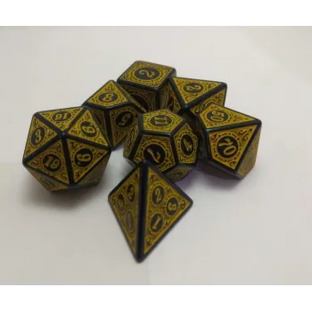 Kit 7 Dados Wood Amarelo c/ Números Amarelos
