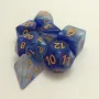 Kit 7 Dados Glitter Marmorizado Azul/Branco c/ Números Dourados