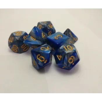 Kit 7 Dados Marmorizados Azul/Cinza c/ Números Dourados