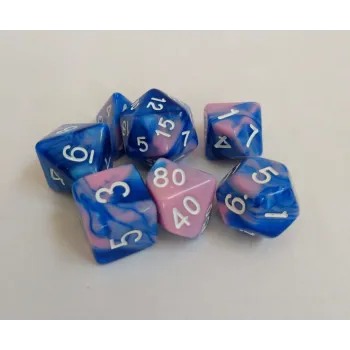 Kit 7 Dados Marmorizados Azul/Rosa c/ Números Brancos