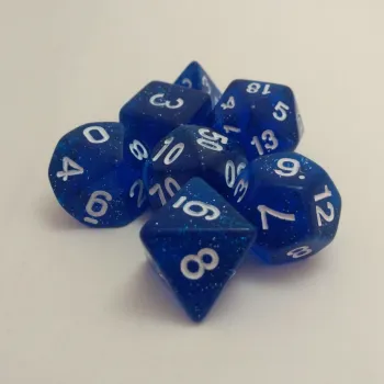 Kit 7 Dados Glitter Azul c/ Números Brancos