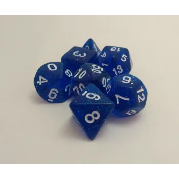 Kit 7 Dados Glitter Azul c/ Números Brancos