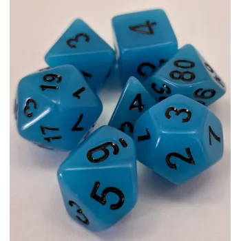 Kit 7 Dados Opaco Light Azul c/ Números Pretos