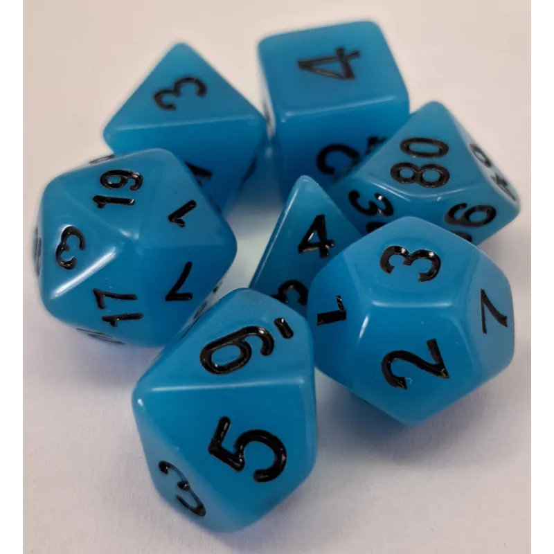 Kit 7 Dados Opaco Light Azul c/ Números Pretos Kit 7 Dados Opaco Light Azul c/ Números Pretos