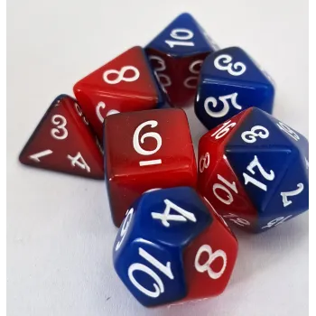 Kit 7 Dados Opaco Duo Azul/Vermelho c/ Números Brancos