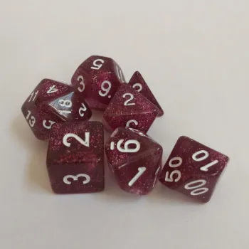 Kit 7 Dados Glitter Vermelho c/ Números Brancos