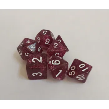 Kit 7 Dados Glitter Vermelho c/ Números Brancos