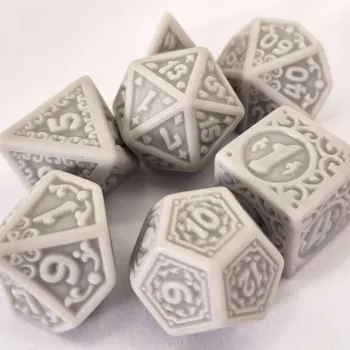 Kit 7 Dados Lace Cinza c/ Números Cinzas