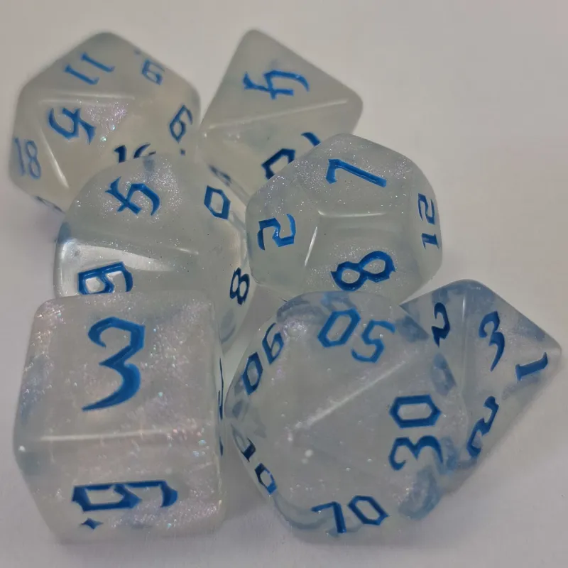 Kit 7 Dados White Azul c/ Números Azuis Kit 7 Dados White Azul c/ Números Azuis