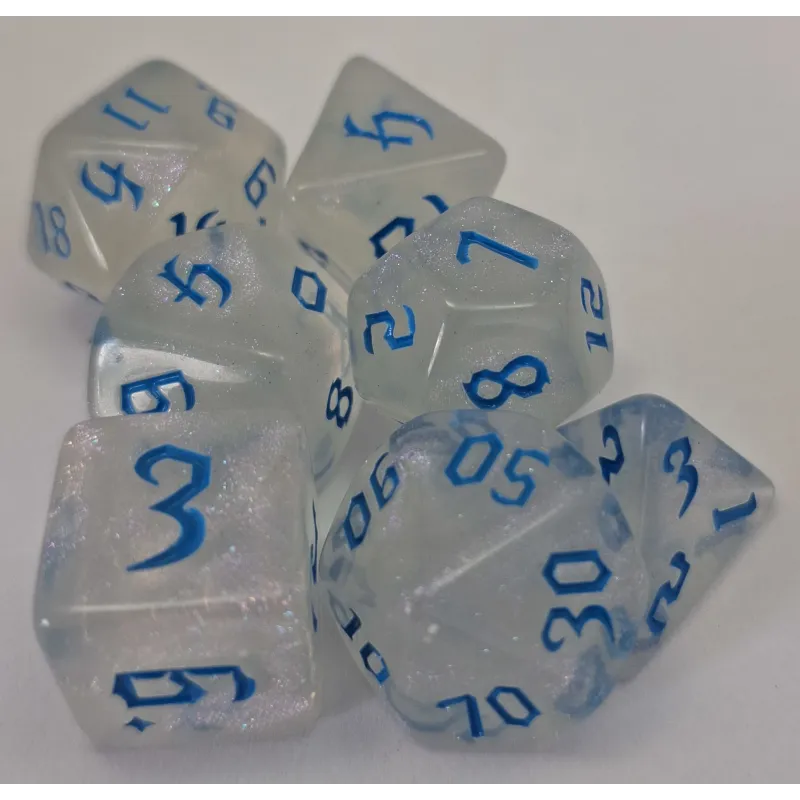 Kit 7 Dados White Azul c/ Números Azuis Kit 7 Dados White Azul c/ Números Azuis