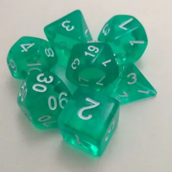 Kit 7 Dados Translúcido Ciano c/ Números Brancos