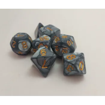 Kit 7 Dados Perolado Cinza c/ Números Dourados