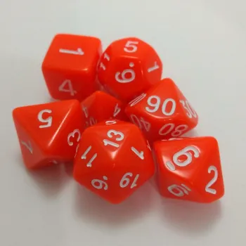 Kit 7 Dados Opaco Laranja c/ Números Brancos