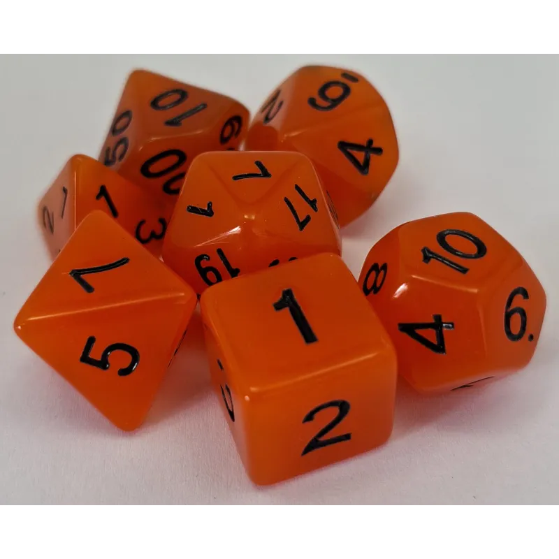 Kit 7 Dados Opaco Light Laranja c/ Números Pretos Kit 7 Dados Opaco Light Laranja c/ Números Pretos