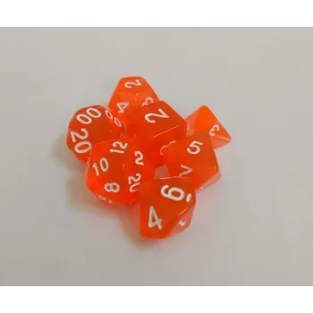 Kit 7 Dados Translúcido Laranja c/ Números Brancos