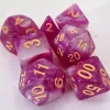 Kit 7 Dados Glitter Marmorizado Lilás/Branco c/ Números Dourados