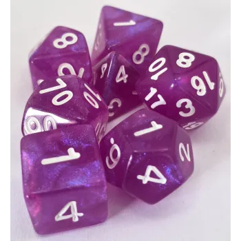 Kit 7 Dados Glitter Lilás c/ Números Brancos