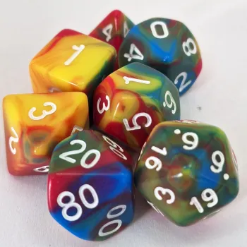 Kit 7 Dados Opaco Colorido Mix 1 c/ Números Brancos