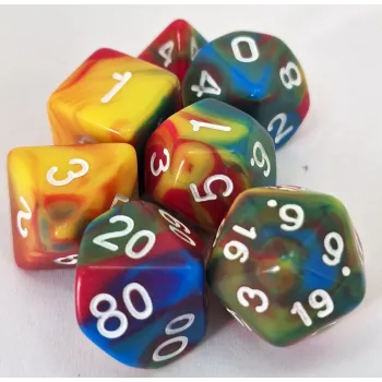 Kit 7 Dados Opaco Colorido Mix 1 c/ Números Brancos