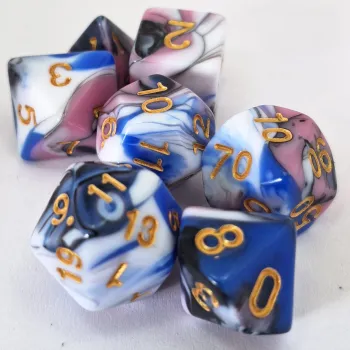 Kit 7 Dados Opaco Colorido Mix 3 c/ Números Dourados