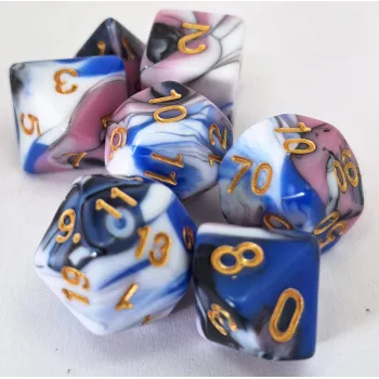 Kit 7 Dados Opaco Colorido Mix 3 c/ Números Dourados