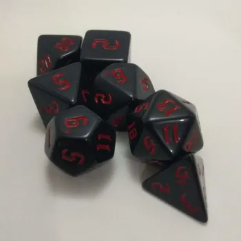 Kit 7 Dados Opaco Preto c/ Números Vermelhos