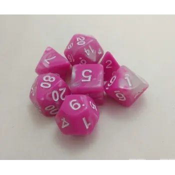 Kit 7 Dados Marmorizados Rosa/Branco c/ Números Brancos
