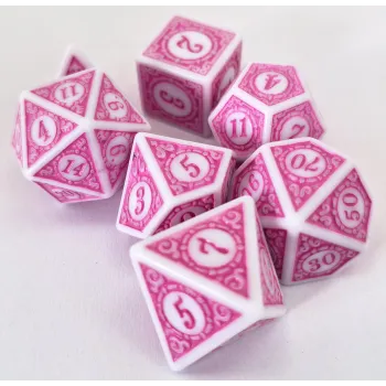 Kit 7 Dados Wood Reverso Rosa c/ Números Rosas