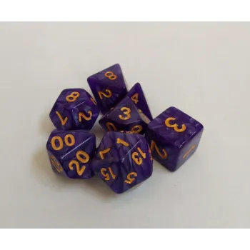 Kit 7 Dados Perolado Roxo c/ Números Dourados