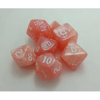 Kit 7 Dados Marmorizados Light Rosa c/ Números Brancos