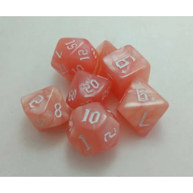 Kit 7 Dados Marmorizados Light Rosa c/ Números Brancos Kit 7 Dados Marmorizados Light Rosa c/ Números Brancos