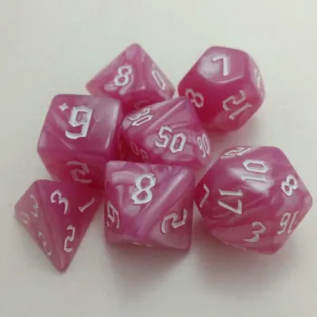 Kit 7 Dados Marmorizados Light Roxo c/ Números Brancos