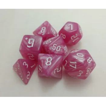 Kit 7 Dados Marmorizados Light Roxo c/ Números Brancos