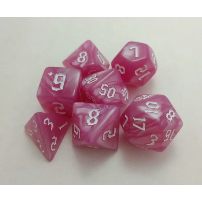 Kit 7 Dados Marmorizados Light Roxo c/ Números Brancos Kit 7 Dados Marmorizados Light Roxo c/ Números Brancos