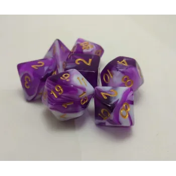 Kit 7 Dados Marmorizados Malhado Roxo c/ Números Dourados