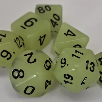 Kit 7 Dados Opaco Light Verde Claro c/ Números Pretos