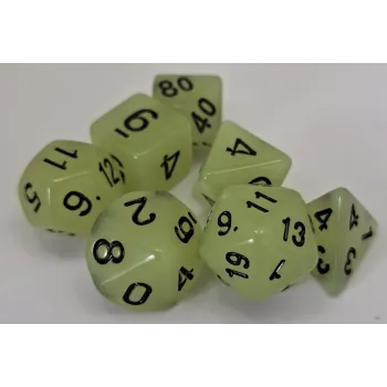 Kit 7 Dados Opaco Light Verde Claro c/ Números Pretos