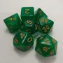 Kit 7 Dados Glitter Verde c/ Números Dourados